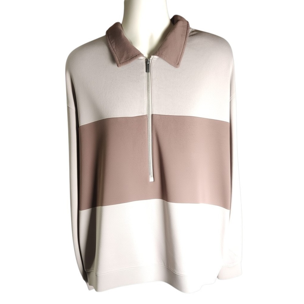 Goodfellow & Co Mens 1/4 Zip Sweatshirt XXL 2XL Brown Beige Colorblock Pullover